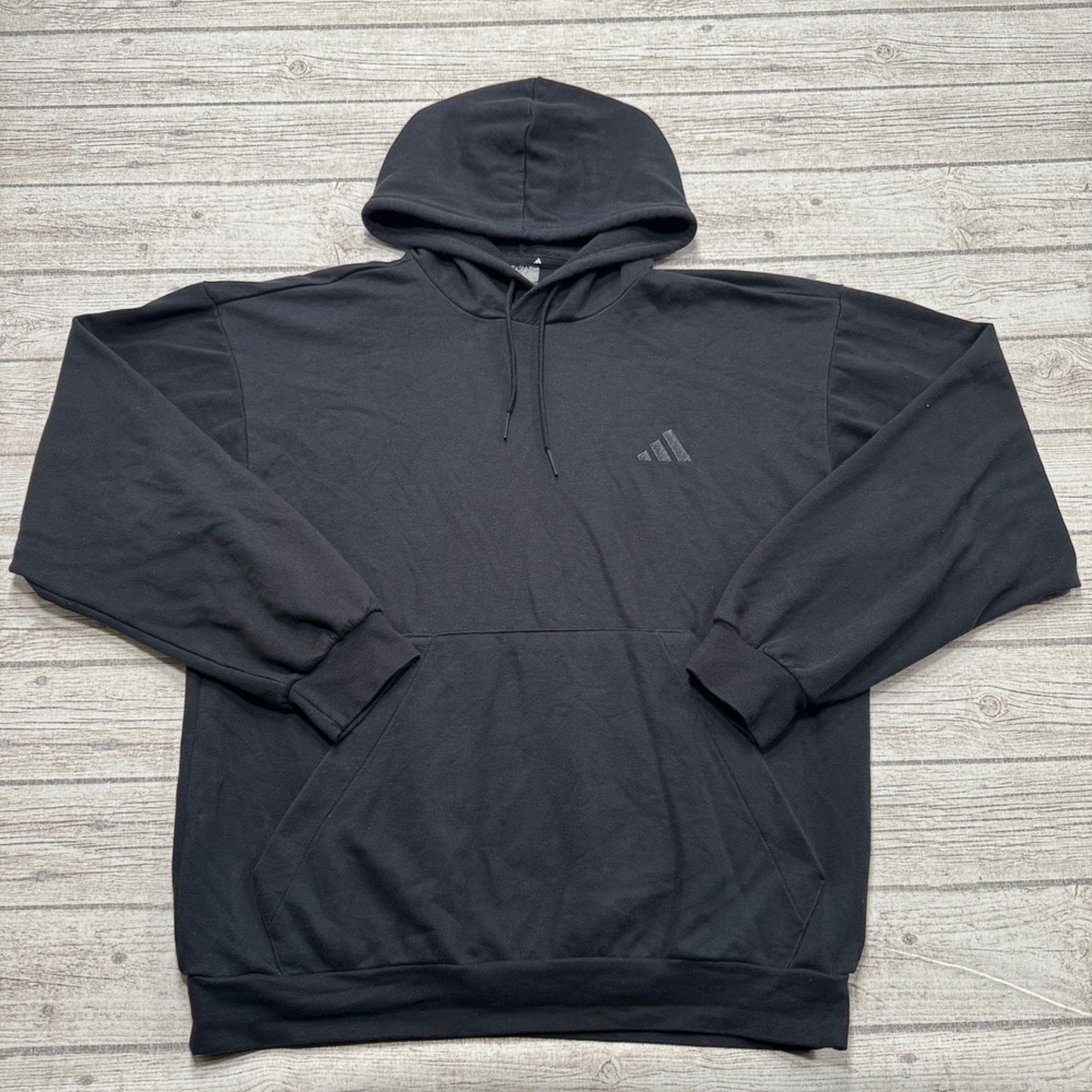 Adidas Hoodie Men's Large Black Fleece Lined Loose Fit Athletic Pullover Lounge